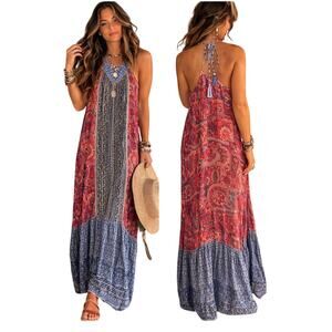 Meghan Los Angeles Maxi Dress Lace Patchwork Boho Indie Summer Style Size L